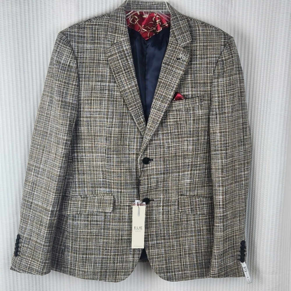 Elie Balleh Men's Slim Fit Blazer M 38-40 Plaid NWT Workwear Collegiate Academy‎